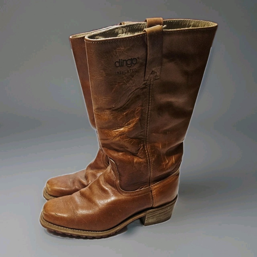 Vintage DINGO Men's Brown Leather‎ Motorcycle Cowboy BOOTS 8.5 EW